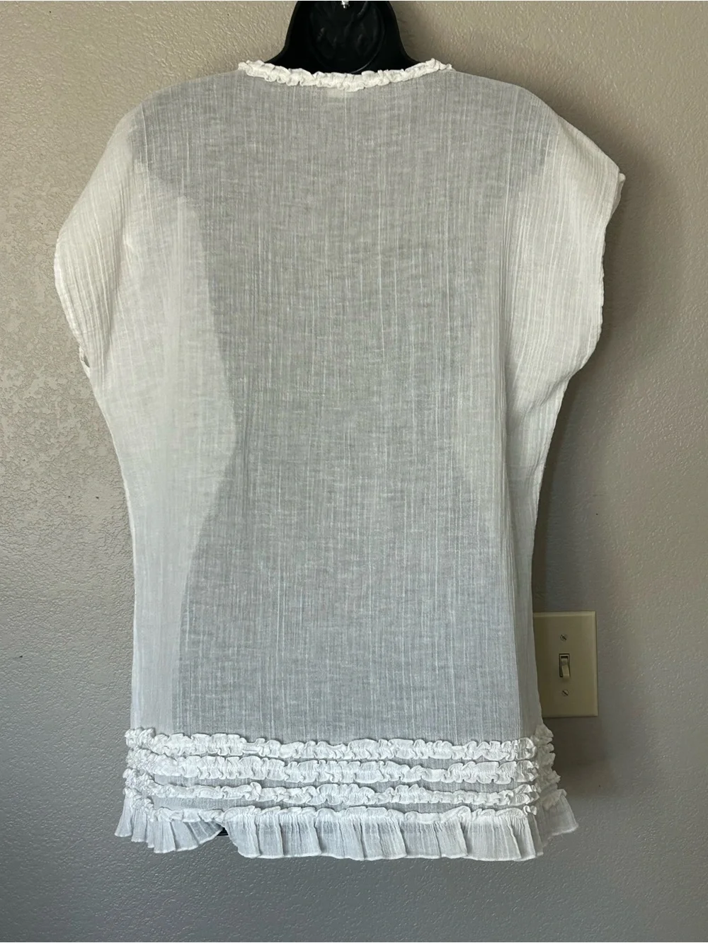 J. Crew White Cotton Gauze Beach Cover-Up Tunic V-Neck Tiered Ruffle Hem Swim